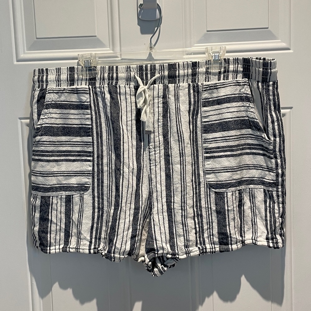 Time and Tru Linen Navy Blue White Striped Drawstring Flowy Shorts Size XXL